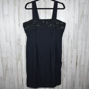 80s 90s vintage black sequin beaded fitted sheath party dress women's 14 large
